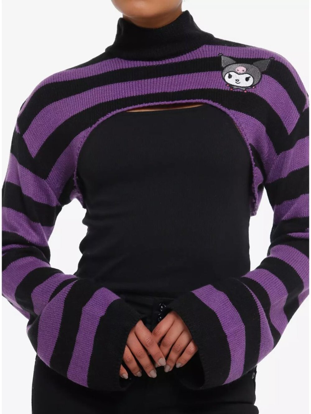 Kuromi Sanrio Bolero Knit Crop Shrug Black Purple Stripe Hot Topic size S/M
